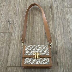 Brown & Cream JW PEI Shoulder Crossbody Handbag Purse with Gold Hardware